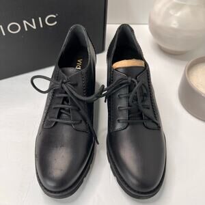Vionic Anaheim Leather Lace Up Chunky Wedge Derby Loafer Black Women's 6.5M NWD